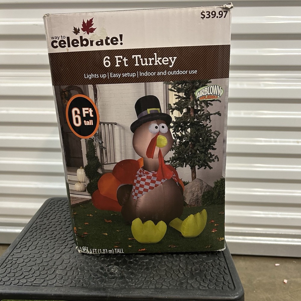 6 Ft Airblown Thanksgiving Inflatable Turkey Way to Celebrate Light Up Outdoor‎